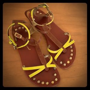 Leather Sandals with Neon Accents
